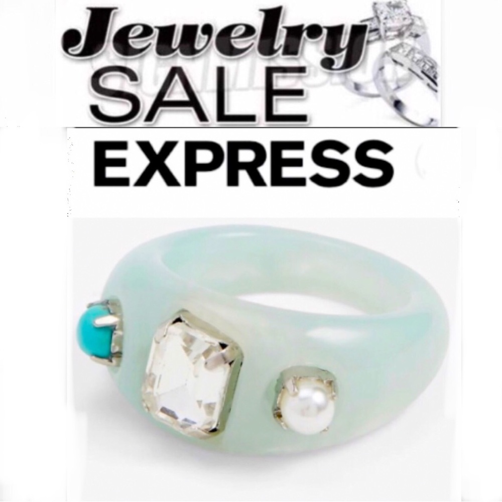 💍 EXPRESS chunky Resin Rhinestone Embellished Ring Turquoise size 6 NWT 🛍